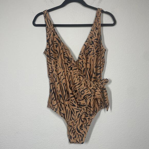 ModCloth Medium Bonita One-Piece Swimsuit Brown Animal Print Tie Side Swimwear - Picture 3 of 13